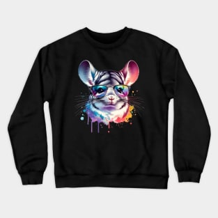 Watercolor Chinchilla Wearing Sunglasses. Crewneck Sweatshirt